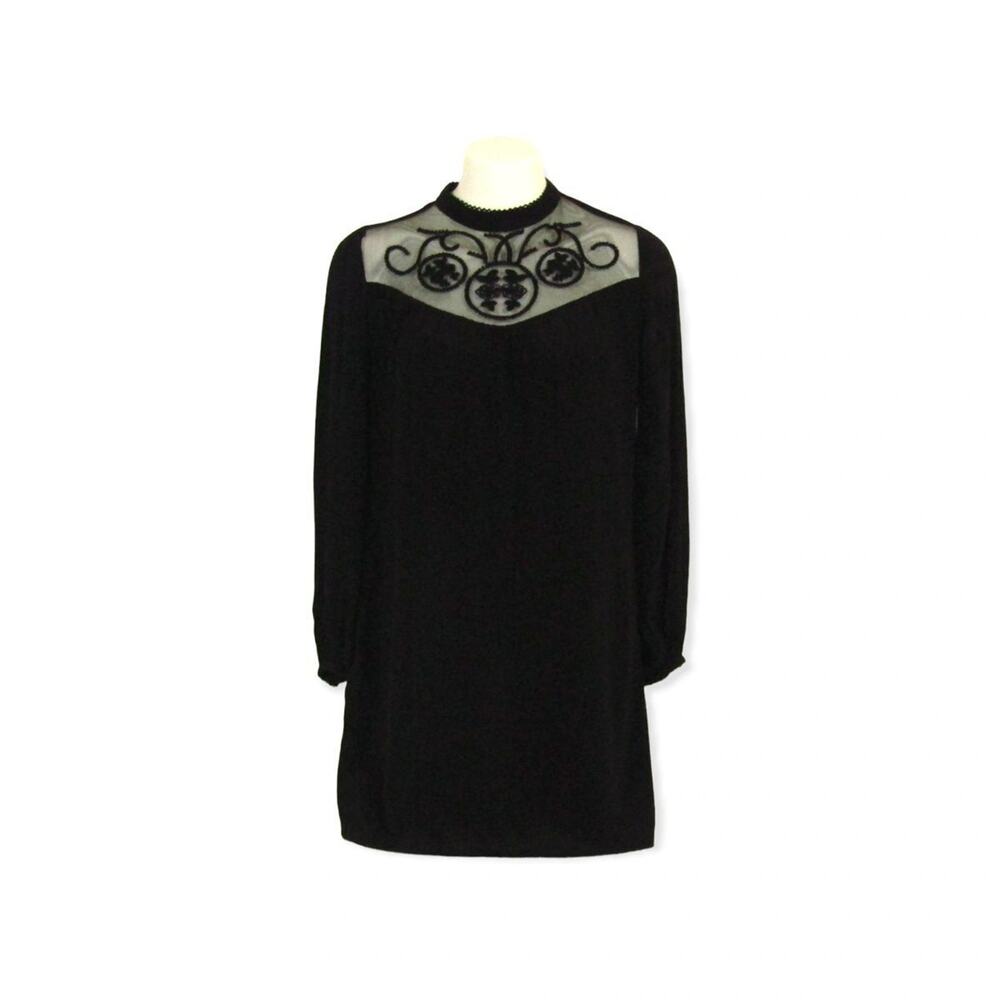 Retro Forever 21 Black Long Embellished Mesh Top Size Small (Small)